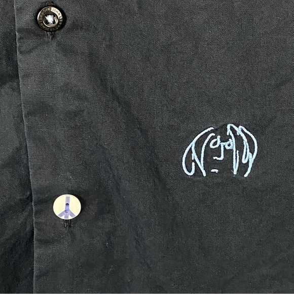 John Lennon Button Up Shirt Sz Large Cotton Black Contrast Collar and Cuff - Picture 6 of 12